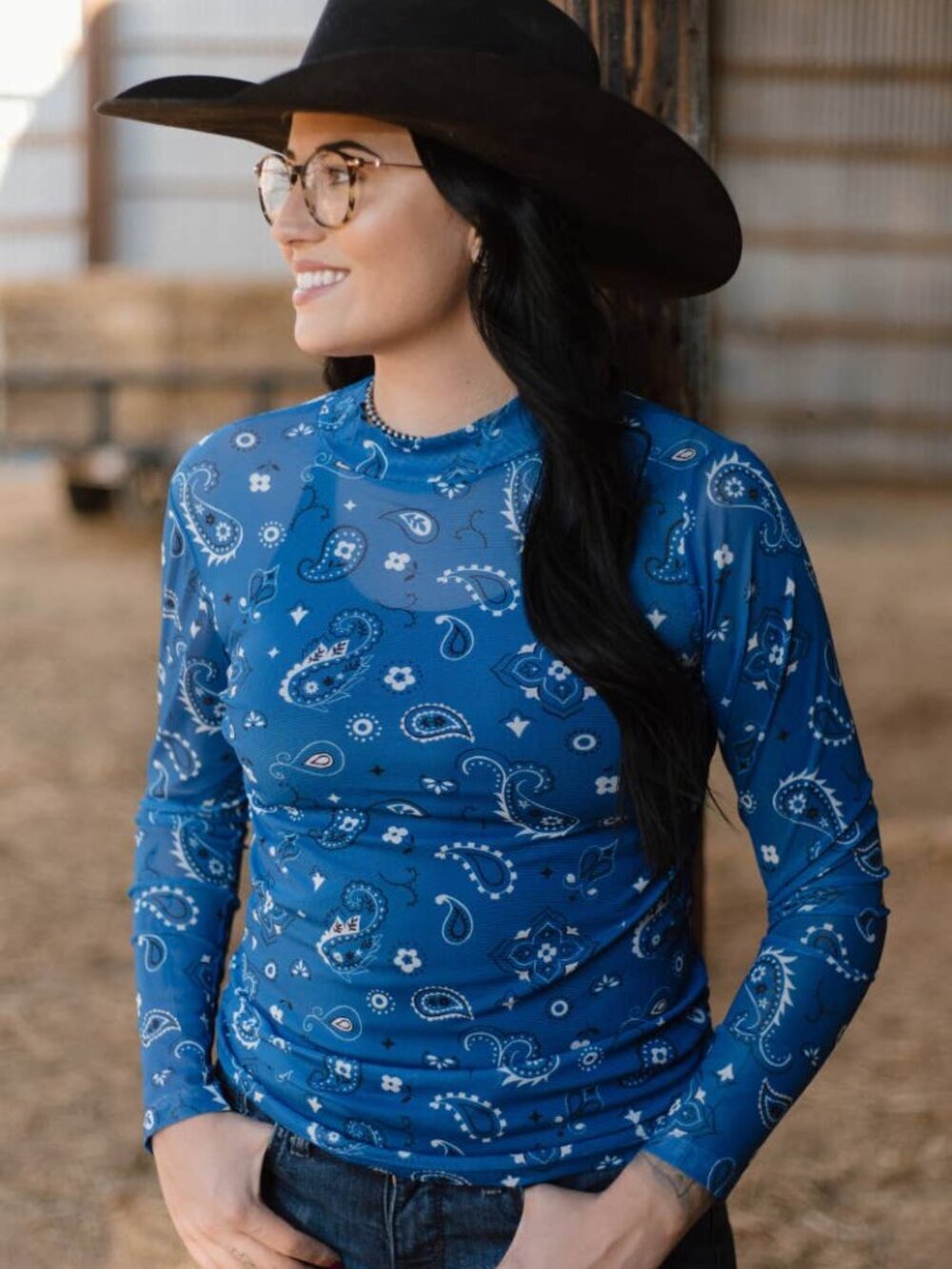 NWT Western Bandana Babe Mesh Top Blue - Picture 2 of 3